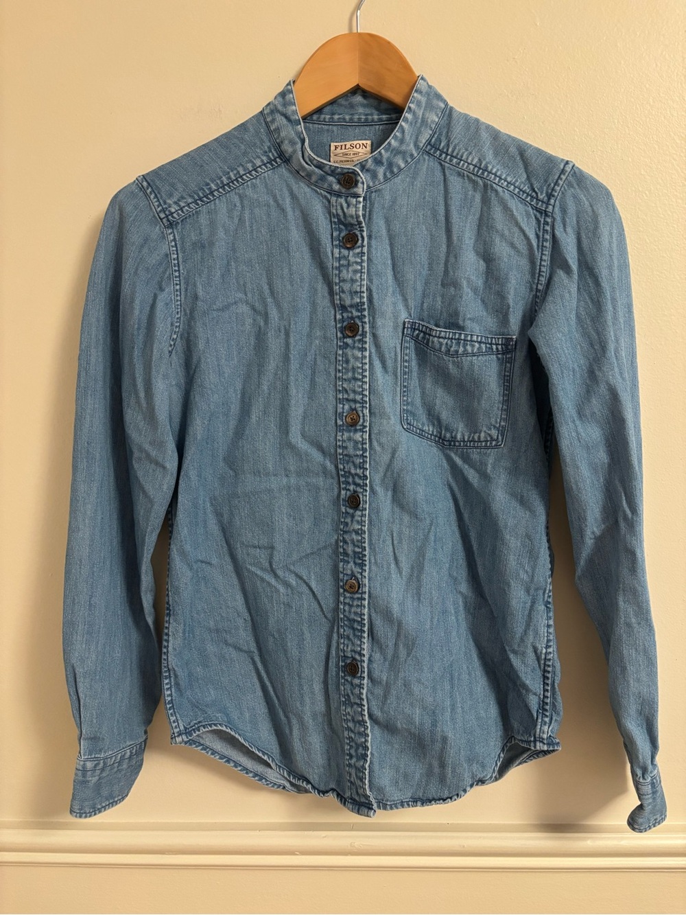 Filson Light Blue Denim Band-Collar Shirt